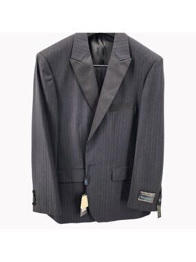 Ferrecci Mens 42S Black Pinstripe Suit 2 Pc 36S Unhemmed Pants NWT